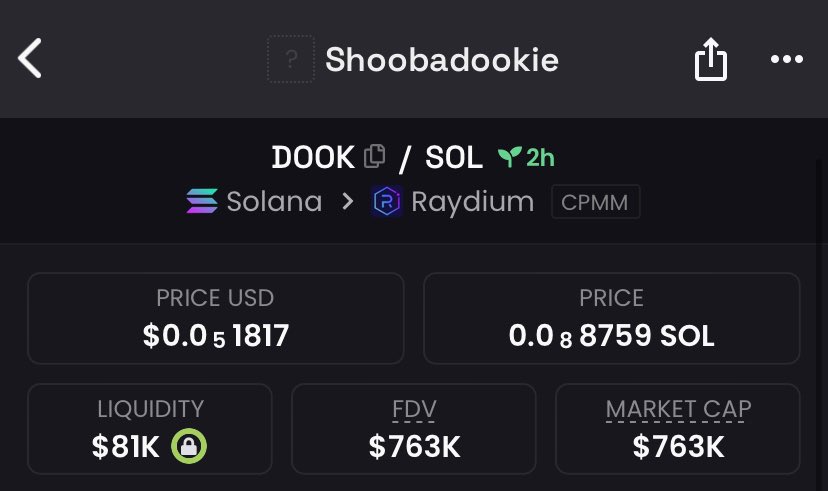 Solana Ağında Yeni Bir #Memecoin Aldım! 

🔸 Shoobadookie ( $DOOK ) 🔸
🔸 MarketCap: 750K $

Fiyat çok hareketli. Risk sevenler için güzel bir oyun olur.

Daha safe entry için biraz bekleyebilirsiniz ❤️

CA: YumFQj5p5N2P9hJsMMHAcsg7cCwA2eFAwhAKkxneEPu