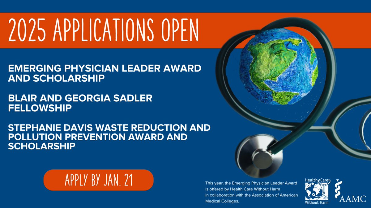 Amy Collins (@dramy_collins) on Twitter photo Medical students, residents & fellows interested in climate-smart health care‼️
Applications are open for the Emerging Physician Leader Award, the Blair & Georgia Sadler Fellowship <a href="/HCWithoutHarm/">HCWH - US & Canada</a> and a scholarship to attend CleanMed.
Apply by Jan. 21 ➡️ cleanmed.org/epl-award-and-… Medical students, residents & fellows interested in climate-smart health care‼️
Applications are open for the Emerging Physician Leader Award, the Blair & Georgia Sadler Fellowship <a href="/HCWithoutHarm/">HCWH - US & Canada</a> and a scholarship to attend CleanMed.
Apply by Jan. 21 ➡️ cleanmed.org/epl-award-and-…