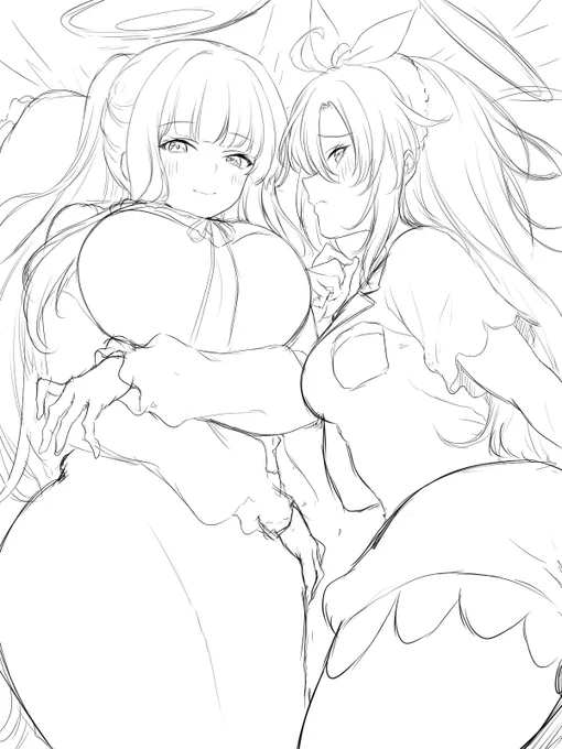 ブルアカのノアとユウカ描いてます 