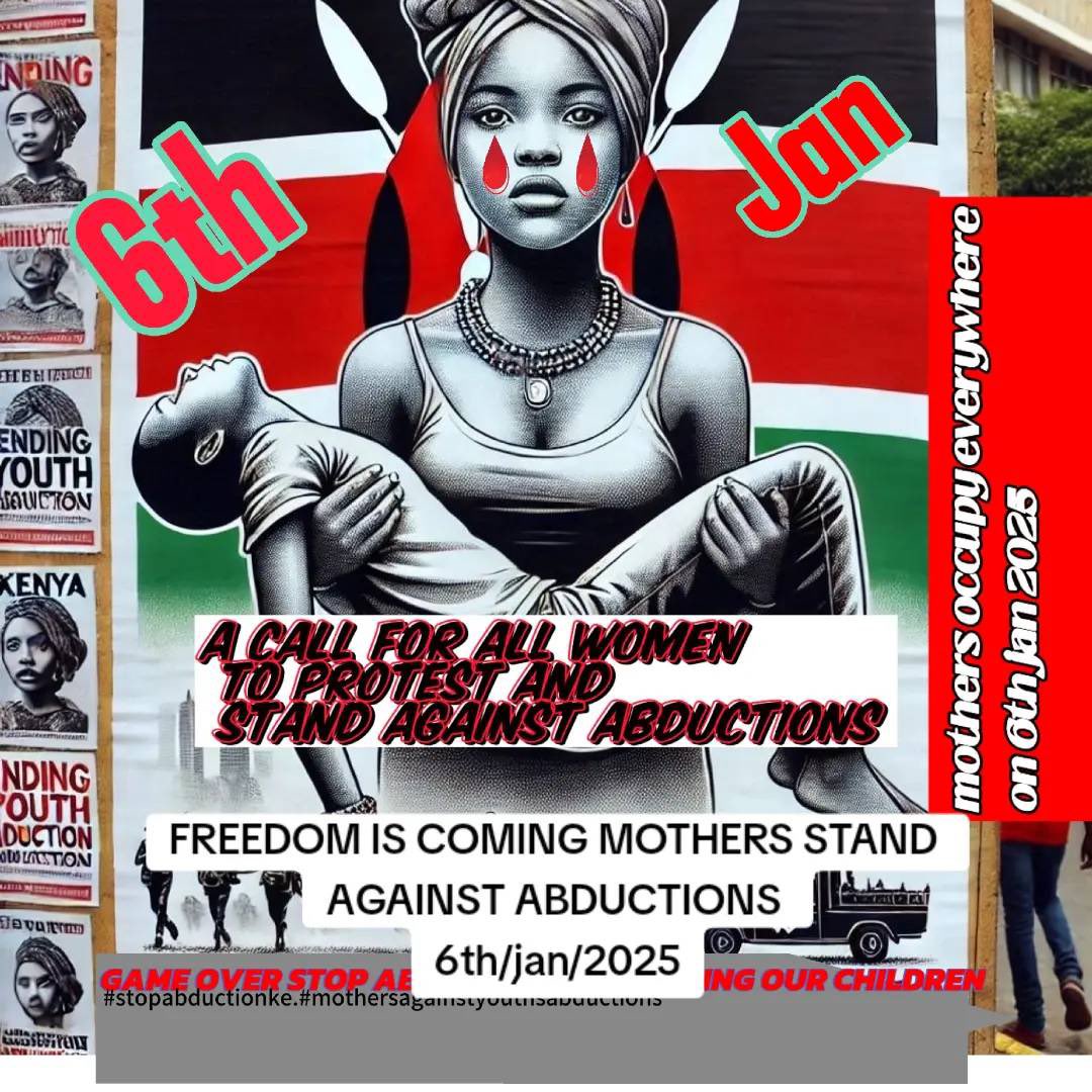 FGaitho237's tweet photo. Prepare for the mother of all countrywide protests on Monday 6th January. Mothers are joining us because their children are potential victims of state-sponsored abductions and enforced disappearances. 

#RutoMustGo
#EndAbductionsKE https://t.co/iJTSMNldzS