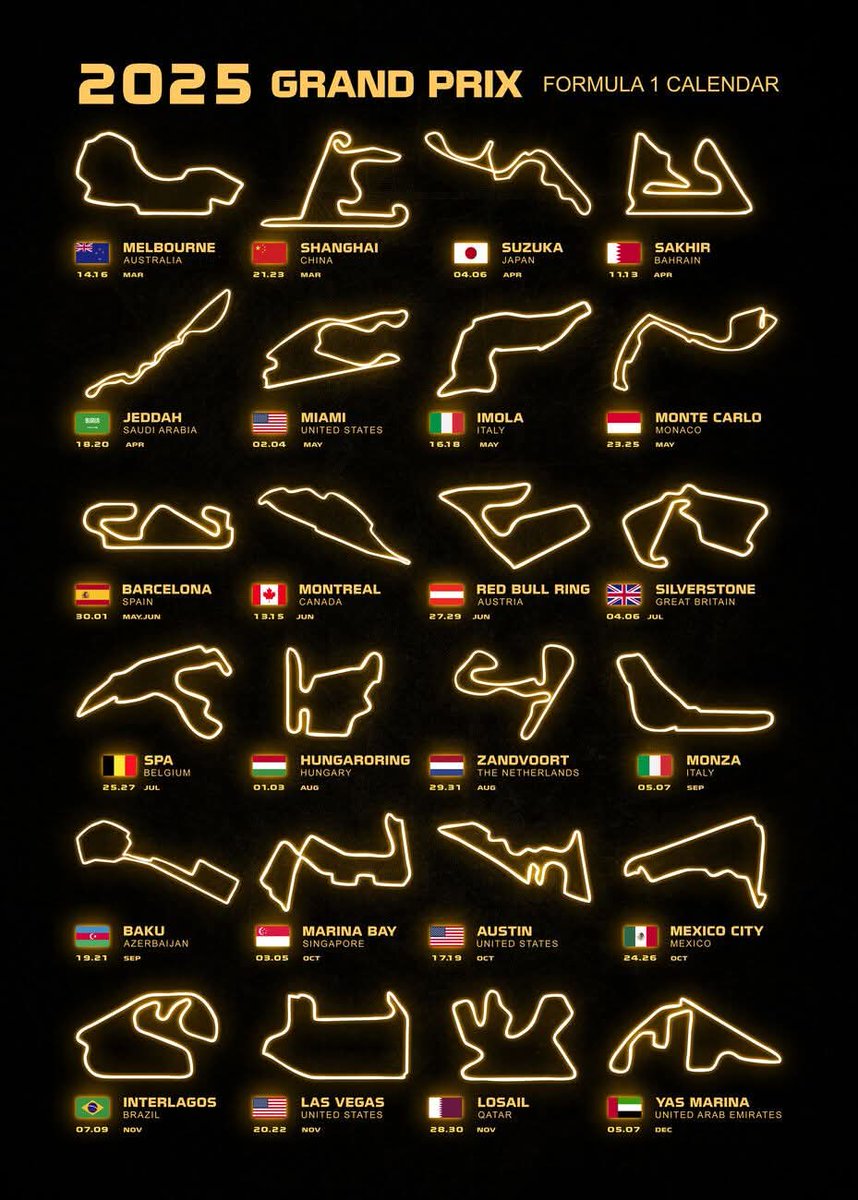 Formula_Stats's tweet photo. El calendario de la Fórmula 1 para 2025
#F1 https://t.co/i6dVr3rAEh