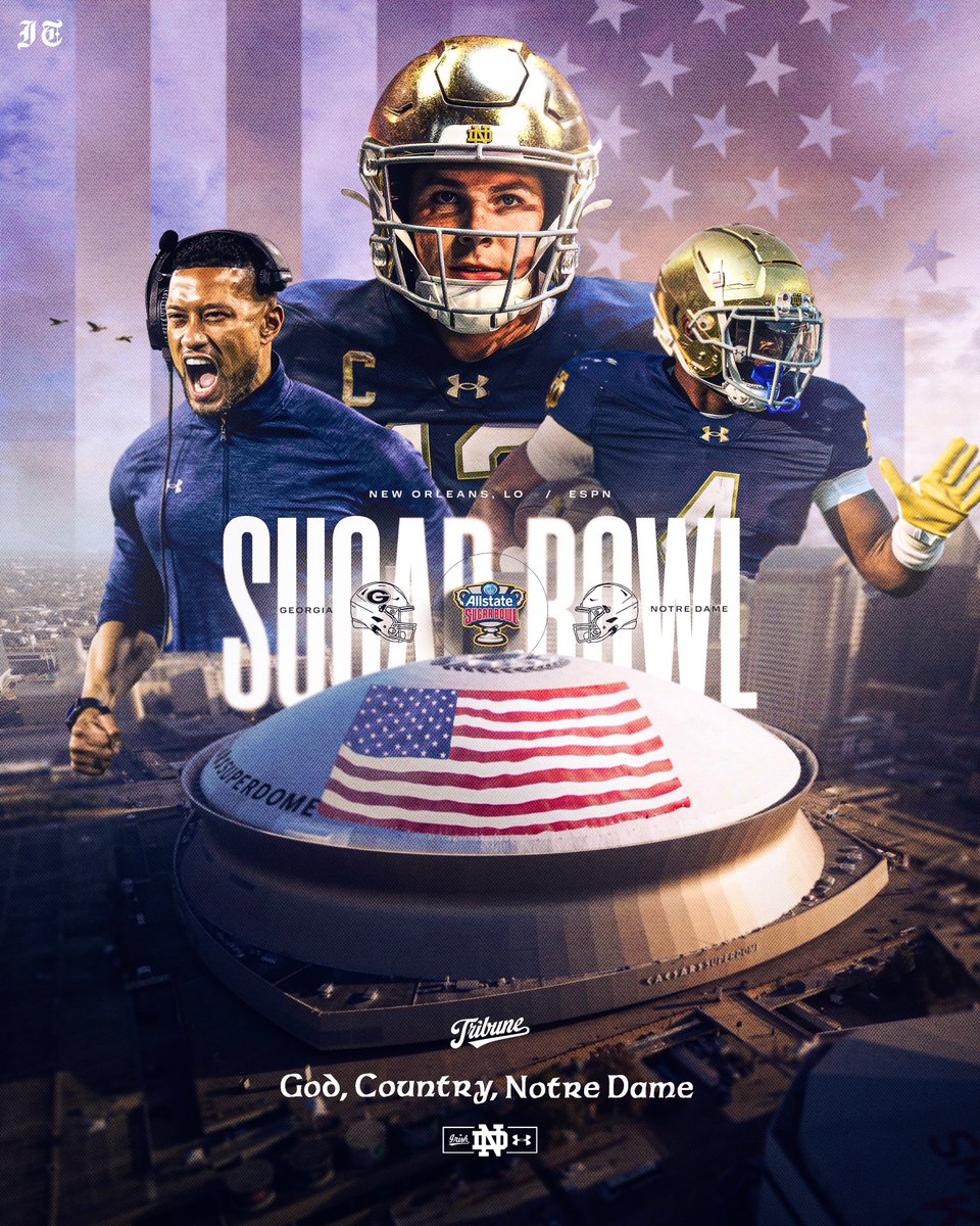 𝐆𝐨𝐝, 𝐂𝐨𝐮𝐧𝐭𝐫𝐲, 𝐍𝐨𝐭𝐫𝐞 𝐃𝐚𝐦𝐞 🇺🇸

📆: Gameday
🆚: Georgia
🏟️: Caesars Superdome 
📍: New Orleans, LA
🕢: 4:00 PM ET
📺: ESPN 

Drop your score predictions below ⬇️

Game Preview: theirishtribune.com/post/notre-dam…