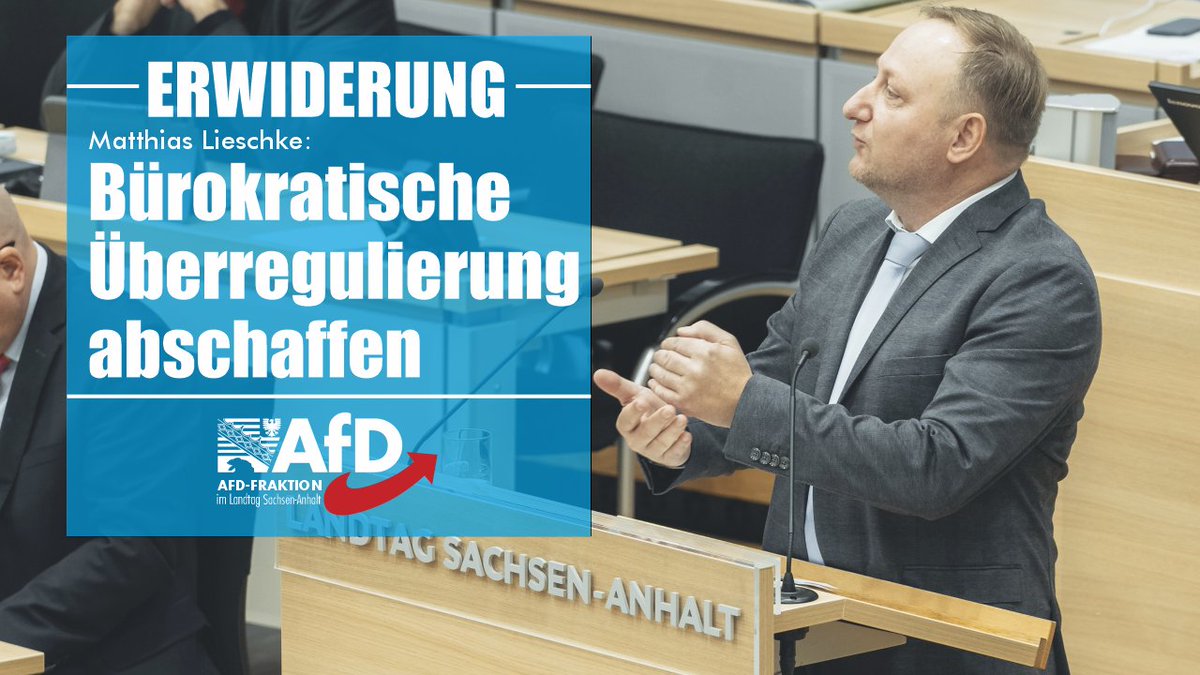 AfDFraktionLSA's tweet photo. Der wirtschaftspolitische Sprecher der #AfD im Landtag von #SachsenAnhalt, Matthias Lieschke AfD, führt vor, wie #CDU und #FDP durch den #Koalitionszwang den Grundsätzen ihrer #Wirtschaftspolitik zuwiderhandeln. #AFDLSA #Bürokratie https://t.co/IiPBDOhGQ6 https://t.co/3K8R2GrOXA
