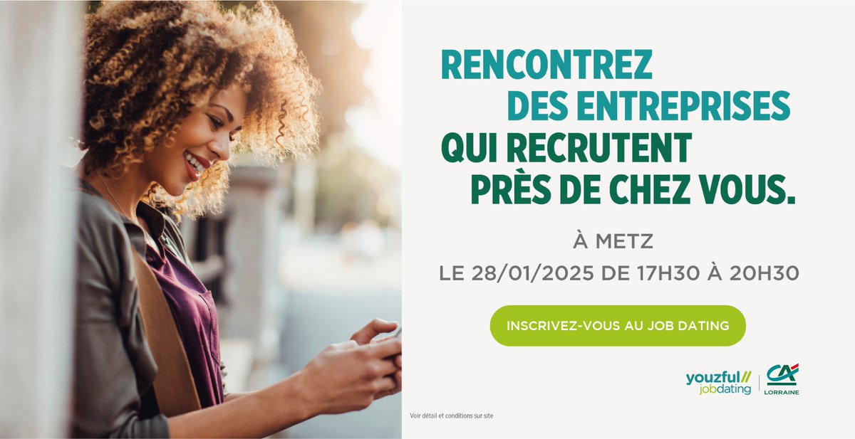 À la recherche d’un #emploi? 🔍 Échangez avec les recruteurs lors du Job Dating organisé par le  <a href="/C_A_Lorraine/">Crédit Agricole de Lorraine</a> et <a href="/wizbii/">WIZBII</a> le mardi 28 janvier à 17h30.
Une dizaine d’entreprises locales seront présentes ! 💼
Plus d’infos et inscriptions : job.wiz.bi/fAvoj