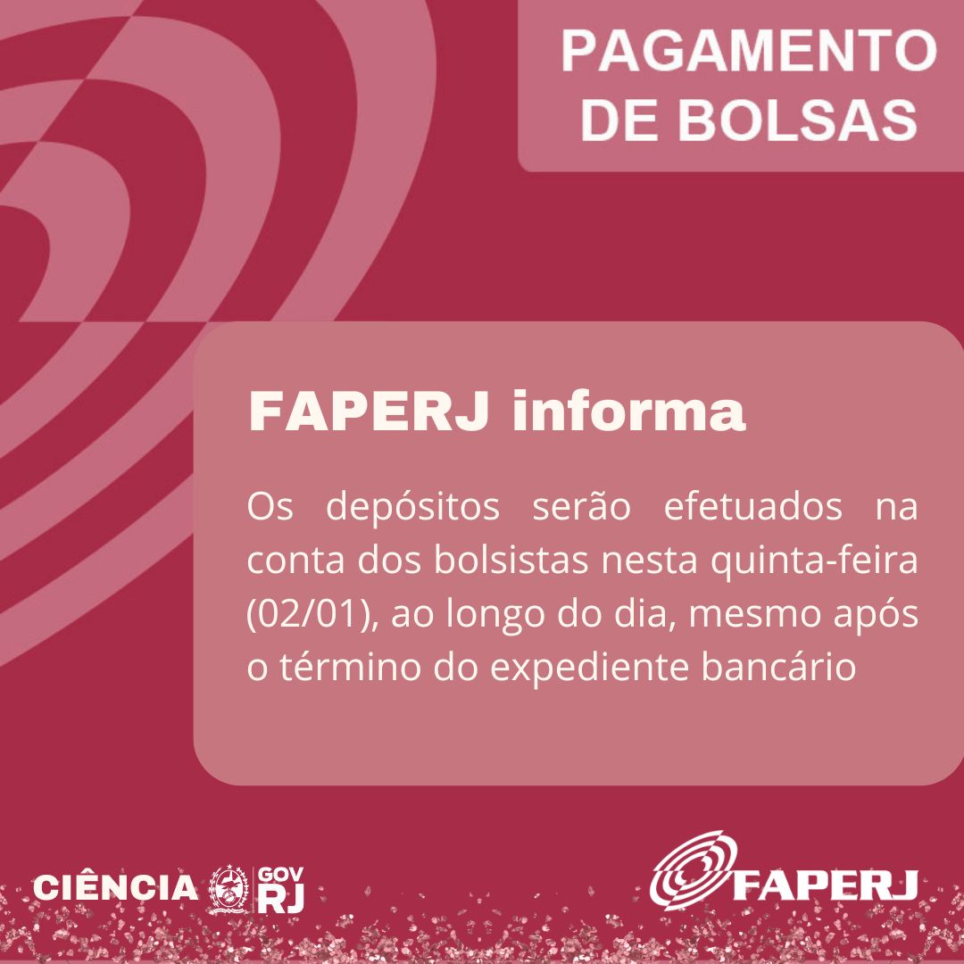 #PagamentodeBolsas - A direção da #FAPERJ e a Secretaria de Estado de Ciência, Tecnologia e Inovação do Rio de Janeiro (Secti-RJ) informam que o pagamento das bolsas, referentes ao mês de dezembro, já foi autorizado. 👇🏽