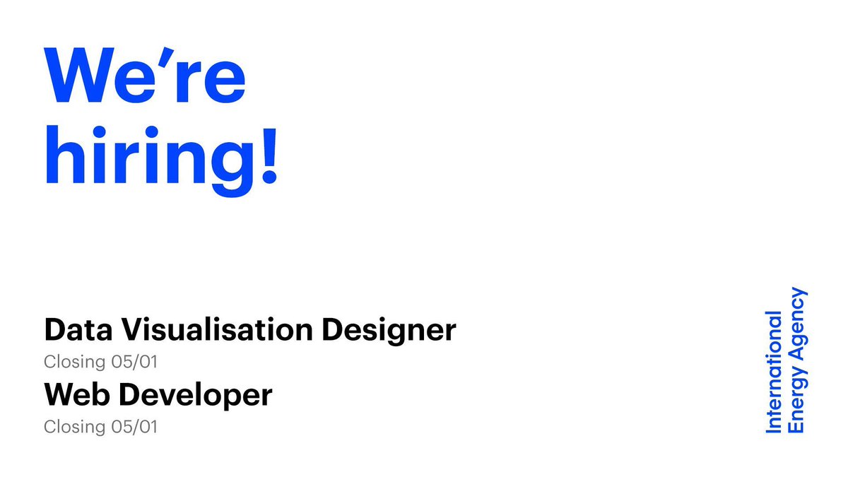 Interested in joining the IEA team in Paris? Our Communications &amp; Digital Office is hiring for several roles ⬇️

▶️ Data Visualisation Designer → iea.li/3ORQ0Yu
▶️ Web Developer → iea.li/3OTRYHP

Get your application in by 5 January!