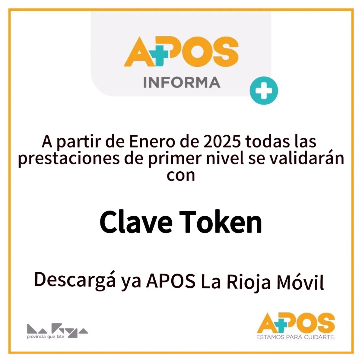 APOSLR's tweet image. 🚨La Clave Token válida la identidad y presencia de la o el afiliado en el Centro Prestador, y la ejecución de la práctica o concreción de la consulta.

👉Descarga la App APOS La Rioja Móvil desde App o Play Store, según tu sistema operativo, y generá tu #ClaveToken.