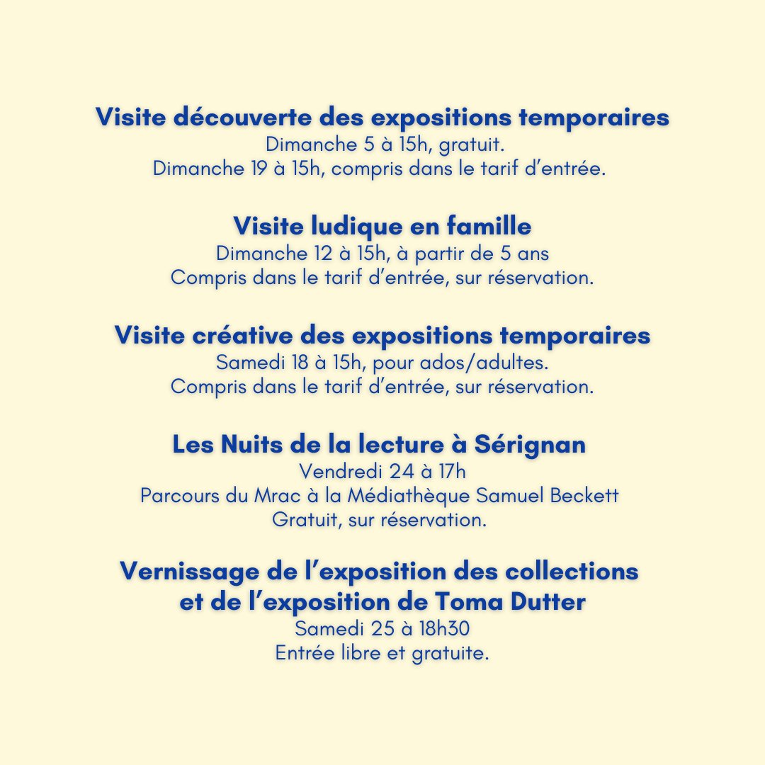 La programmation de la semaine au Mrac ! 
#exposition #mracserignan #musée #art #vernissage #nuitsdelalecture #artcontemporain #serignan #occitanie #activites