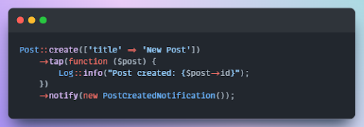thelarrybarker's tweet photo. #Laravel tip:

Use the tap() Helper for Fluent Method Calls

The tap() helper simplifies chaining method calls by allowing you to perform operations on an object within a chain.

Here’s how: https://t.co/fGcogWJX3c