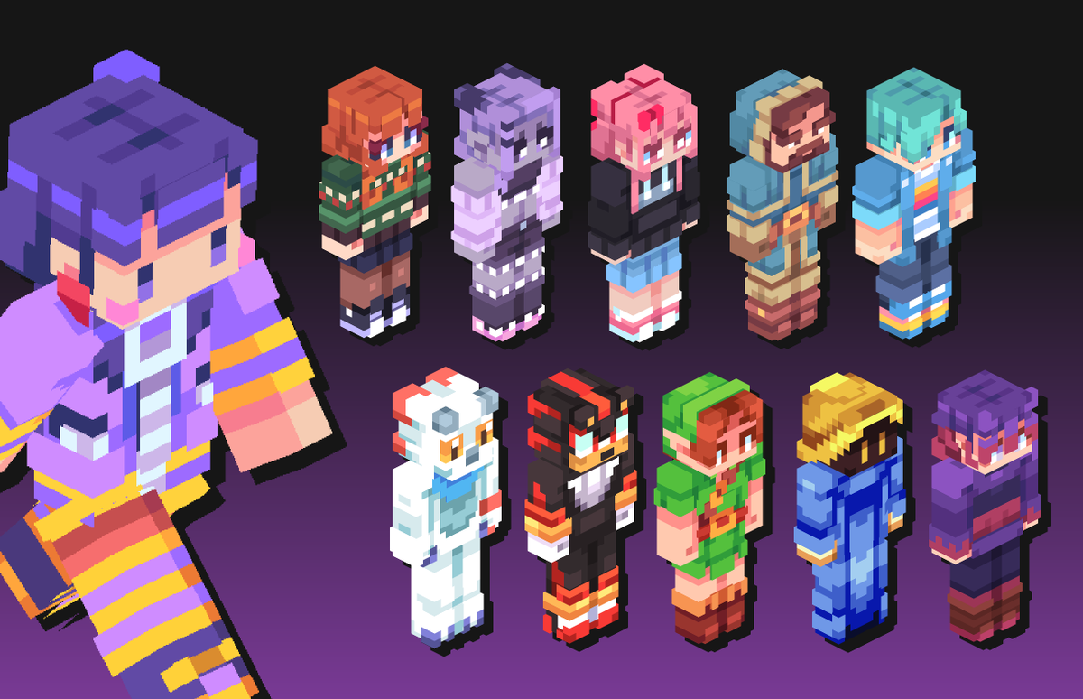 I just put up 15 more mc skin slots on my ko-fi!

£25 per skin 🫶🎨
here's some recent additions! 💜