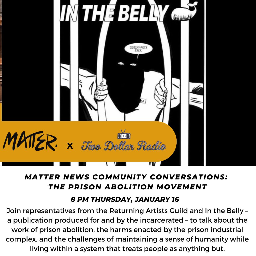 Matter News (@matternews_) on Twitter photo Our next Community Conversation takes place at <a href="/TwoDollarHQ/">Two Dollar Radio HQ</a> at 8 p.m. on Thursday, Jan. 16.
Facebook event link: facebook.com/events/1245664… Our next Community Conversation takes place at <a href="/TwoDollarHQ/">Two Dollar Radio HQ</a> at 8 p.m. on Thursday, Jan. 16.
Facebook event link: facebook.com/events/1245664…