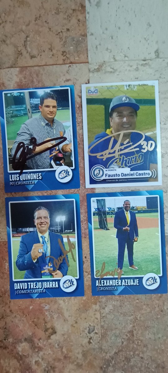 Tengo mi colección de cards casi completa de los cronistas históricos de mis <a href="/charrosbeisbol/">Charros de Jalisco🤠</a> ! Gracias <a href="/luisquinones90_/">Luis Quiñones</a> <a href="/FaustoDanielCa4/">Fausto Daniel Castro</a> <a href="/dtrejo3/">David Trejo Ibarra</a> <a href="/alexazuaje/">Alexander Azuaje</a> , me falta mi comandante <a href="/jeronimocamber2/">Jerónimo Camberos</a> , pero ya lo agarro en Charro Park; gracias <a href="/VaderCharro/">Vader Charro 🏆🏆🏆🏆</a> por las memorias