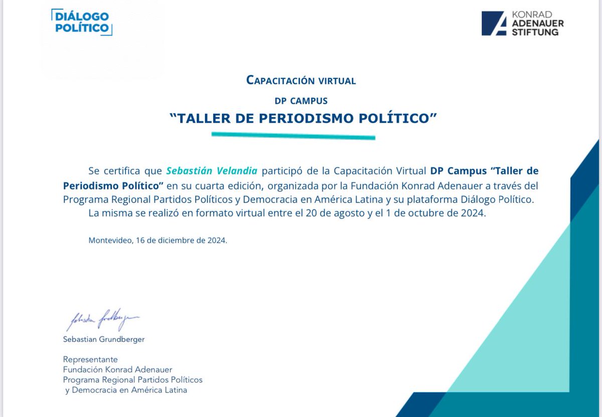 TianmarinV's tweet photo. ¡Orgulloso de recibir el diploma del Manual de Periodismo Político de @DialogoPolitico! Una guía  fundamental para construir un periodismo de calidad, basado en la verificación. Gracias por apostar a la formación continua y la excelencia informativa #PeriodismoPolitico 🎓📰 https://t.co/br1RAiWgzW