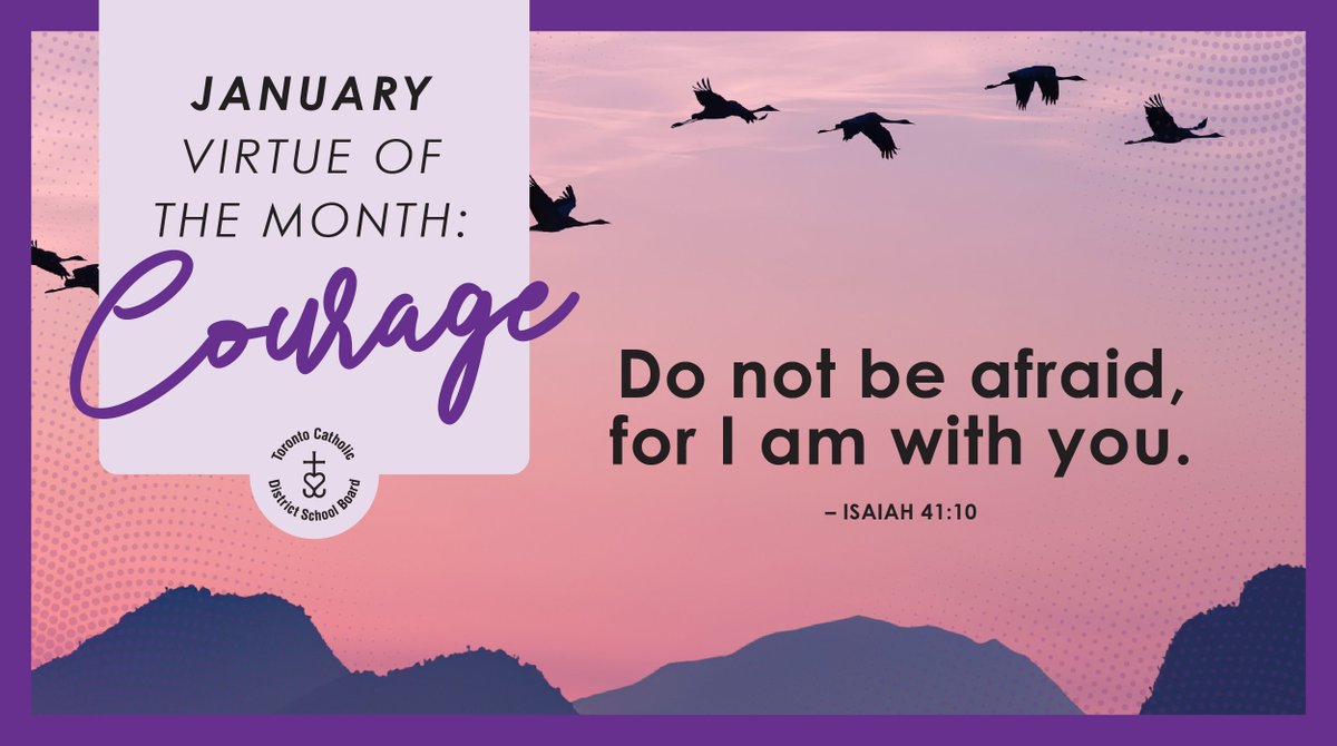 TCDSB's tweet image. January&apos;s Virtue of the Month is Courage. 

We encourage school communities to use this opportunity to reflect &amp;amp; celebrate this gift of the Holy Spirit. 

For learning resources, visit: bit.ly/3ux4uTu
