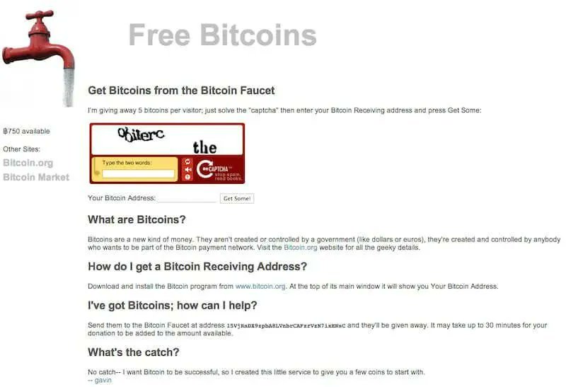 Rainmaker1973's tweet image. Fun fact.

In 2010, the Bitcoin Faucet website gave away 5 bitcoins to every visitor who passed a captcha.