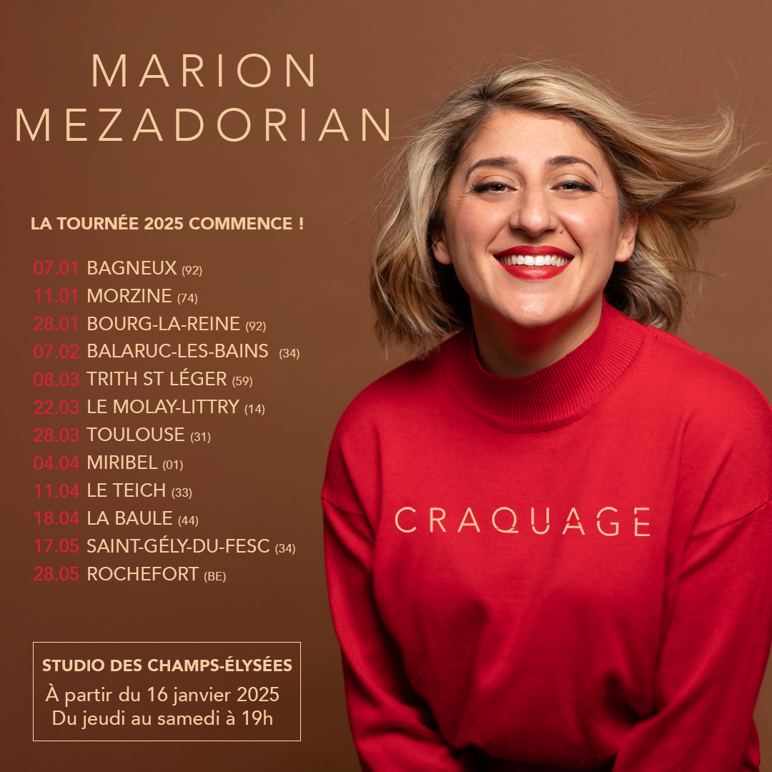 Ki M'aime Me Suive 🐧 (@kmms_prod) on Twitter photo La tournée débute dès le 07 janvier pour Marion Mezadorian !
D'autres dates arrivent.... 😉
Vous pouvez également la retrouver à Paris au <a href="/comedie_studio/">Comédie&Studio</a> dès le 16 janvier !
➡ kimaimemesuive.fr/marion-mezador… La tournée débute dès le 07 janvier pour Marion Mezadorian !
D'autres dates arrivent.... 😉
Vous pouvez également la retrouver à Paris au <a href="/comedie_studio/">Comédie&Studio</a> dès le 16 janvier !
➡ kimaimemesuive.fr/marion-mezador…