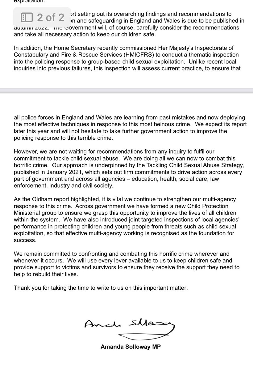 The Tories have called for a national inquiry into child grooming gangs after Labour rejected calls for a govt probe into what happened in Oldham.

But this letter shows the Tories did exactly the same when they were in government …