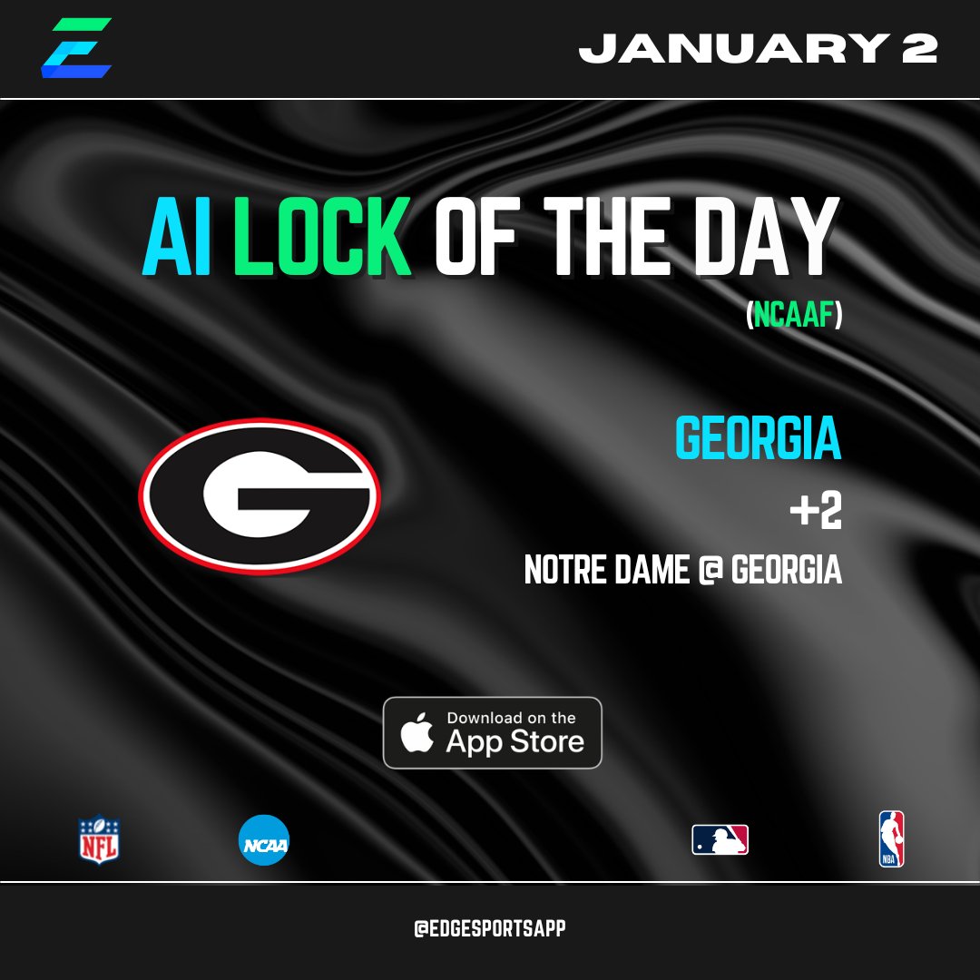 EdgeSportsApp's tweet photo. Today's AI 🔒 of the day!

Want more AI picks? Link in bio to download the FREE EdgeSports app

#georgia #notredame #ncaafootball #cfp #sportsbetting #sportspicks #betting #gambling #lockoftheday #aipicks #edgesports https://t.co/dXG7nt8prG
