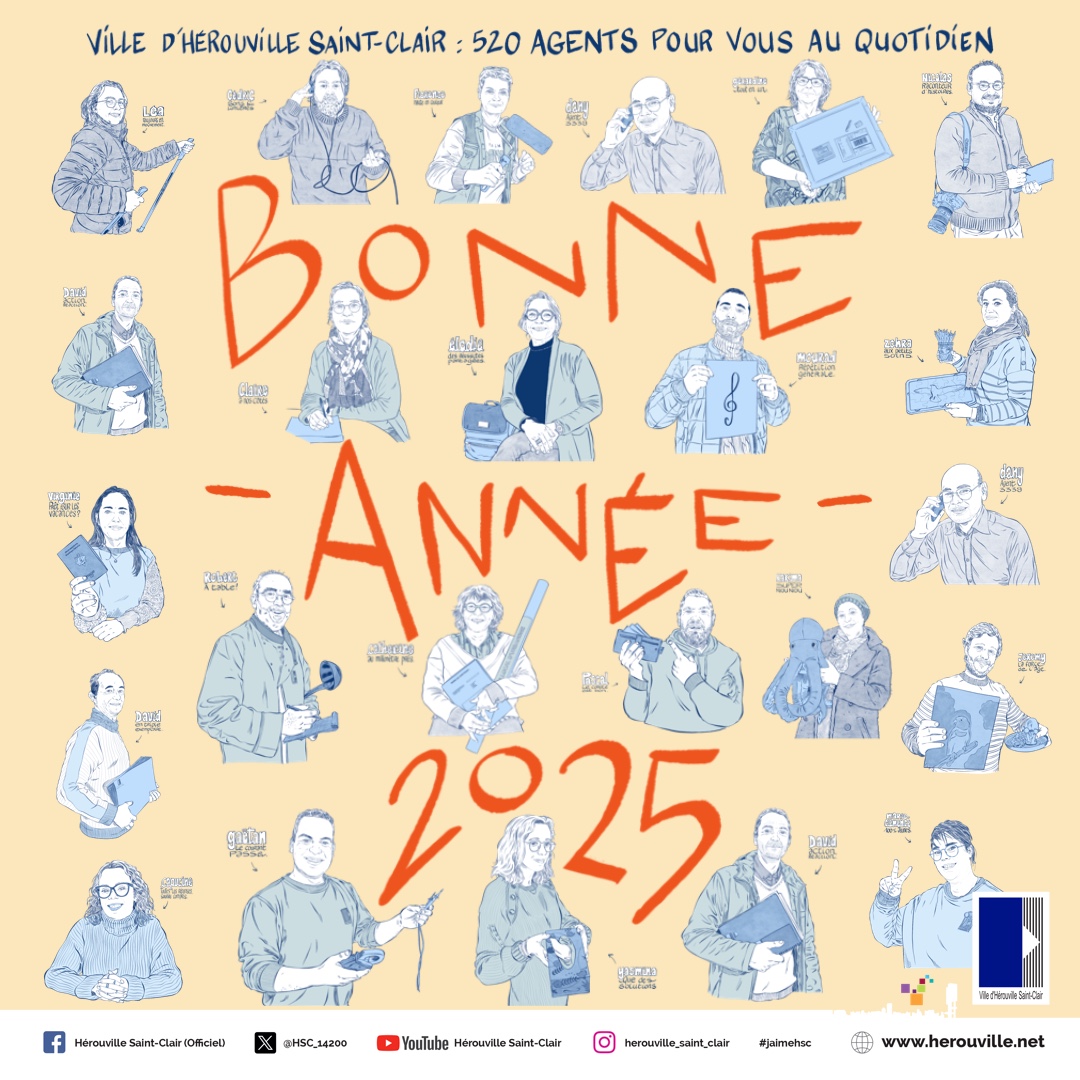 ✨ Bonne année 2025 ! <a href="/RodolpheThomas/">Rodolphe Thomas</a>, maire d’Hérouville, et l’équipe municipale vous souhaitent santé, bonheur et réussite. Avec l’engagement des 520 agents communaux, Hérouville continue d’avancer avec solidarité et ambition.
Belle année à toutes et tous #HérouvilleSaintClair