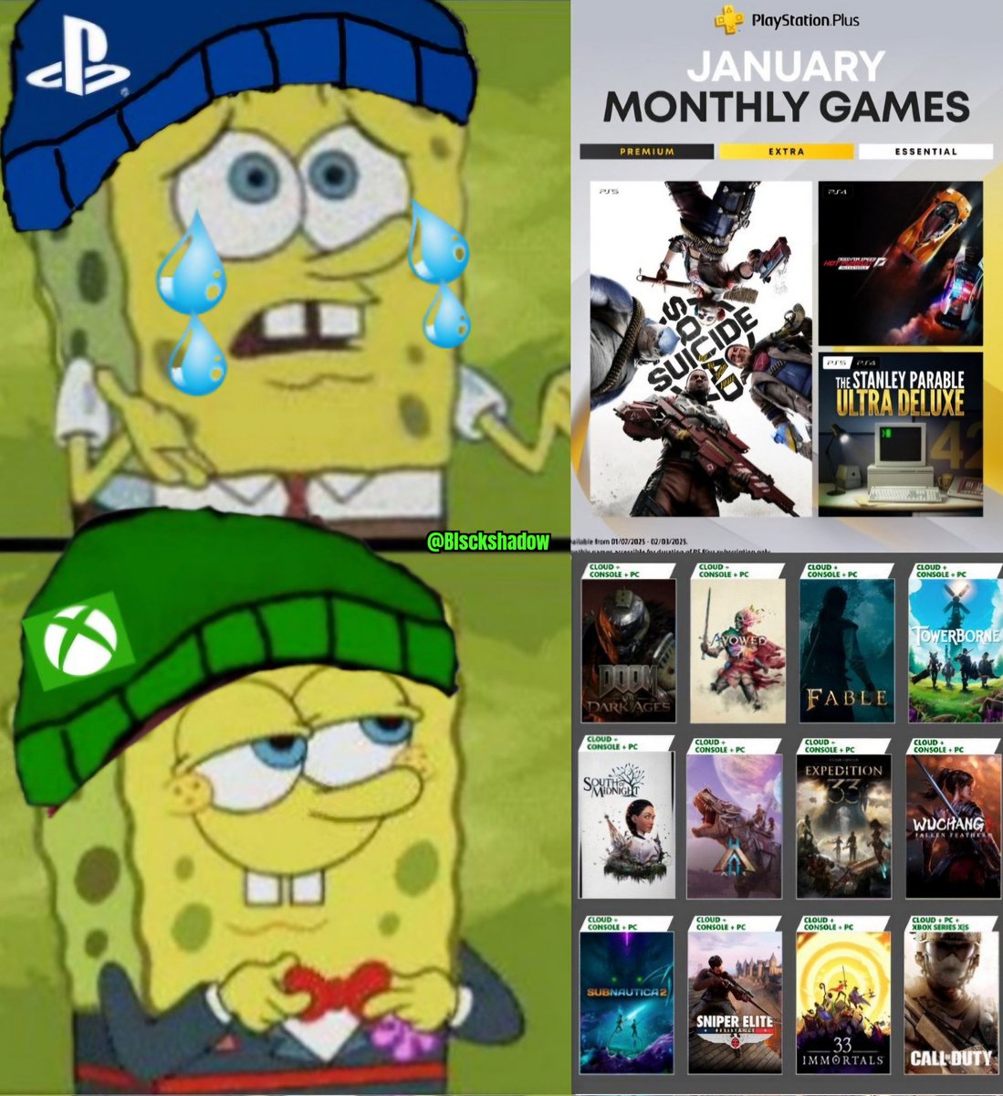Blsckshadow's tweet image. Mientras en #Gamepass te recompensan con los mejores títulos los juegos más nuevos día 1 
El #Playstationplus castiga a los lloronyers 😭😭 de la manera más miserable !...