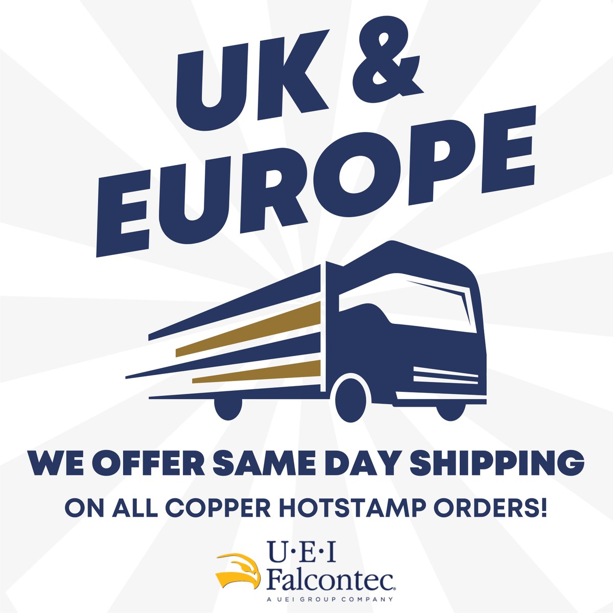 Make your 2025 goals shine with our innovative Copper Hotstamp tools 🌟 All UK &amp; European customers can take advantage of our same-day shipping by contacting our team at salesuk@ueigroup.com.

UK Customers - order by 1pm GMT.
European customers - order by 11am GMT.
