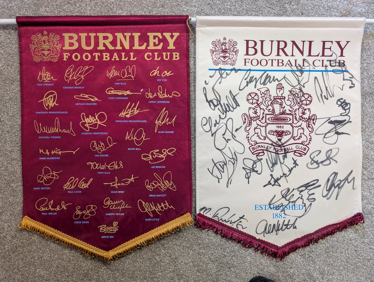 Found these two pennants while having a clear out. Free to whichever Burnley fan fancies them. I received them when I was a kid during the Stan Ternent era.

#TwitterClarets
