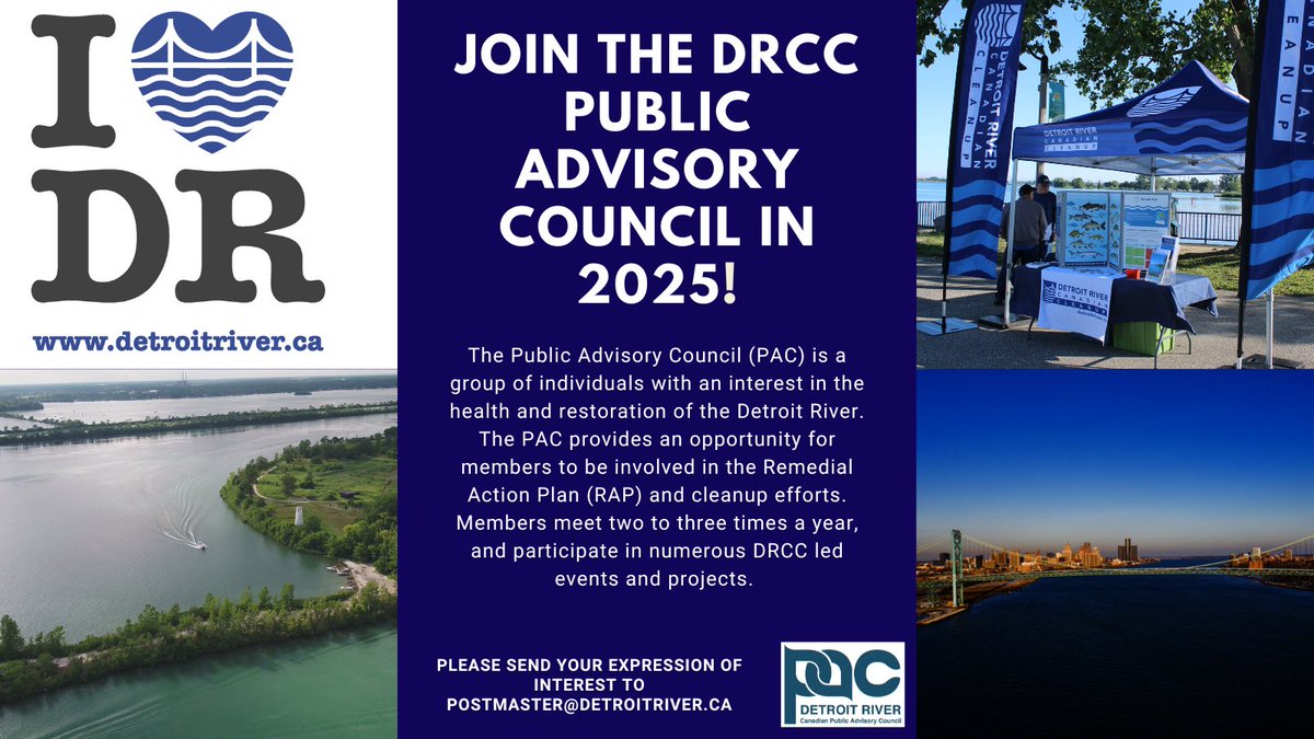 Looking to make a difference in 2025? Consider joining the DRCC's Public Advisory Council (PAC)! Members are invested in the #DetroitRiver's health and restoration. Please send your expression of interest to postmaster@detroitriver.ca. Our next meeting is at the end of February.