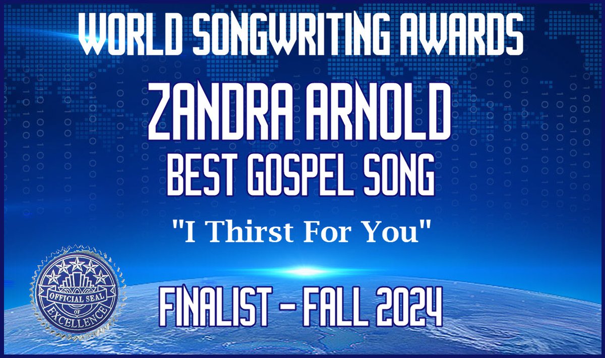 Zandra Arnold (@zandraarnold1) on Twitter photo I'm thrilled to know that my song
"I Thirst For You" made it to the Top 10
Finalist! of the World Songwriting Awards
I'm inspired to keep writing songs of praise, worship and deliverance
Thank you!
<a href="/WorldSongwriti1/">World Songwriting Awards</a> #songwriter I'm thrilled to know that my song
"I Thirst For You" made it to the Top 10
Finalist! of the World Songwriting Awards
I'm inspired to keep writing songs of praise, worship and deliverance
Thank you!
<a href="/WorldSongwriti1/">World Songwriting Awards</a> #songwriter