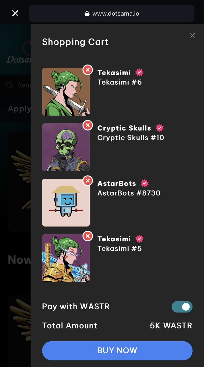 🛒 Exciting update for #NFT enthusiasts!

The DotsamaNFT Cart now supports payments with wrapped tokens! 💎 Seamlessly purchase your favorite NFTs in the #DotSama ecosystem with even more flexibility. 🚀

Start shopping smarter today!

#Polkadot #NFTCommunity #Moonbeam #Astar