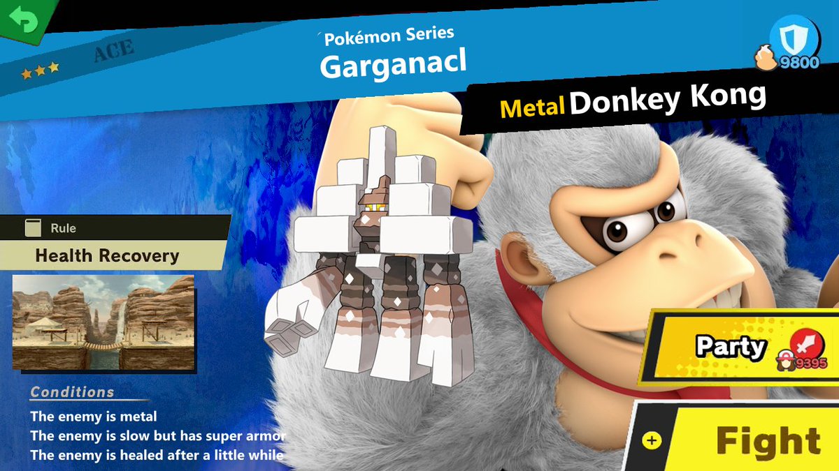 BottleofSpiritz's tweet photo. @BottleofSpiritz' Garganacl Spirit
@GaleemL 
Fighter:Metal DK
Stage:Gerudo Valley
Music:Battle(trainer) Sun and Moon

#SmashBros #smashbrosultimate #Pokemon #PokemonScarletViolet https://t.co/ESQz9Cvm86