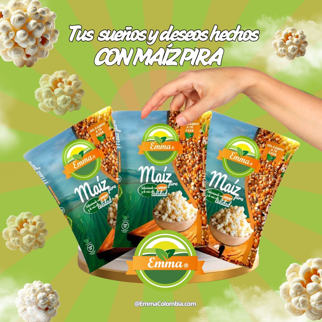 Emma_Colombia's tweet photo. ✨ Haz que cada momento cuente con Maíz Pira Emma 🍿 ✨

Porque tus sueños saben mejor con el sabor de la calidad. 💚

De nuestras manos a las tuyas, el mejor maíz pira para compartir en familia, con amigos o en tus momentos de relax. 🌽💫 https://t.co/ou5InrT9lf