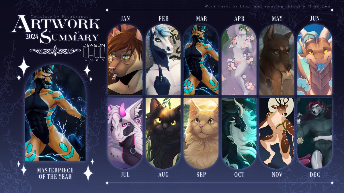 Let's do the year trend.
I'm happy November was the *only* month i couldn't finish a painting! It was one of my 2024 new years resolution, to do more paintings.

Hopefully I can keep track in 2025 with better style consistency ♥
Happy new year!