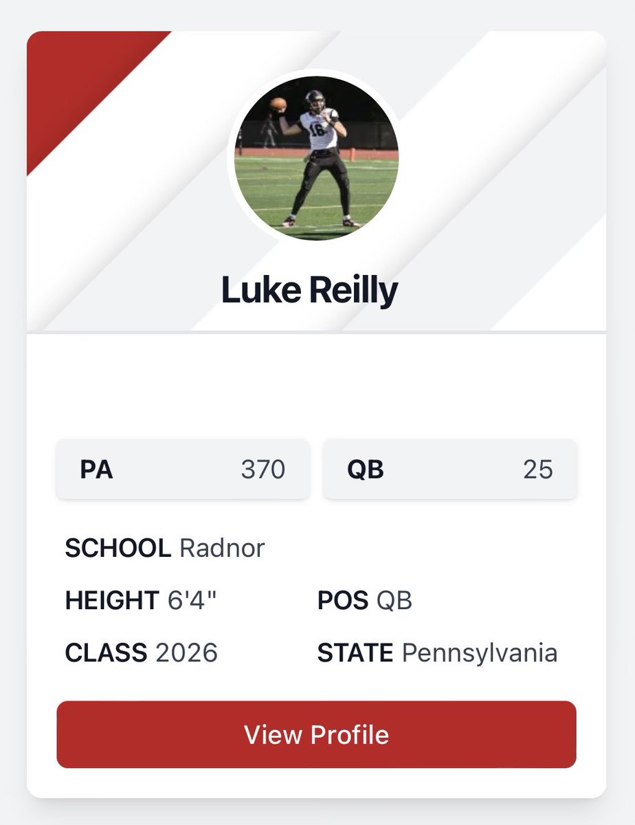 Luke Reilly (@lukereilly016) on Twitter photo I’m grateful to say I’ve moved up 6 spots to be the #25 QB in PA for the class of 2026. Thank you @PRZPAvic and <a href="/footballcoach79/">coachweider</a> for the ranking. A lot more climbing to do!
<a href="/nickcionci/">Nick Cionci</a> <a href="/zdathletics/">Zero Degree QB & WR</a> <a href="/RadnorFootball/">RADNOR FOOTBALL</a> <a href="/DELCOFootball/">#DelcoFootball</a>
Highlights: hudl.com/v/2Qefyk I’m grateful to say I’ve moved up 6 spots to be the #25 QB in PA for the class of 2026. Thank you @PRZPAvic and <a href="/footballcoach79/">coachweider</a> for the ranking. A lot more climbing to do!
<a href="/nickcionci/">Nick Cionci</a> <a href="/zdathletics/">Zero Degree QB & WR</a> <a href="/RadnorFootball/">RADNOR FOOTBALL</a> <a href="/DELCOFootball/">#DelcoFootball</a>
Highlights: hudl.com/v/2Qefyk