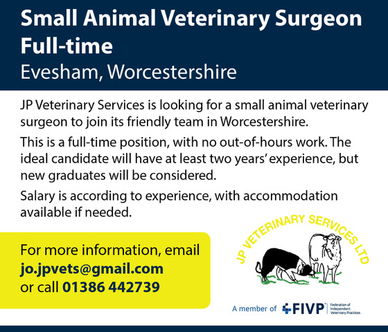 IVPCareers's tweet photo. JP Veterinary Services, based in Worcestershire, is looking for a small animal veterinary surgeon to join its friendly team.   See the job description: https://t.co/He12IKpZHM……………… #vetjobs #veterinarycareer https://t.co/t5G9KqQ6O2