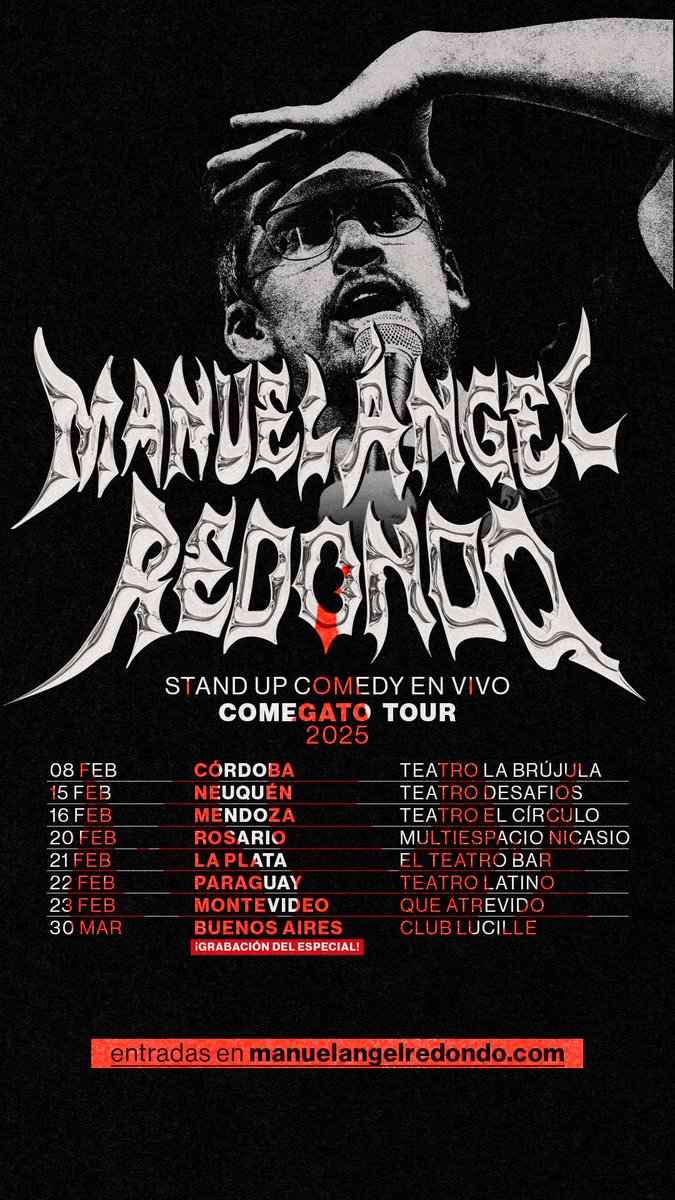 ManuelAngel's tweet image. Holis, 2025. ⁣
⁣
Como diría Simón Bolívar: &quot;Se vienen cositas 🤭&quot;⁣
⁣
COMEGATO TOUR 2025⁣
Primera parte: El Sur 🇦🇷🇺🇾🇵🇾⁣
⁣
📍CÓRDOBA: 08 de febrero ⁣
📍NEUQUÉN: 15 de febrero⁣
📍MENDOZA: 16 de febrero ⁣
📍ROSARIO: 20 de febrero⁣
📍LA PLATA: 21 de febrero⁣
📍PARAGUAY: 22…