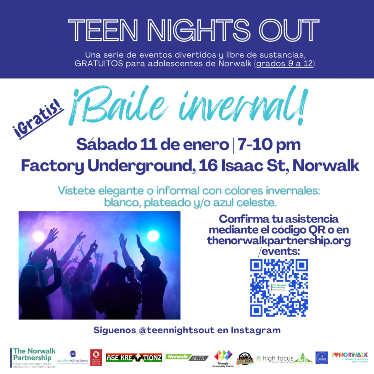1st Teen Nights Out event of the year for Norwalk Teens, January 11th at Factory Underground!

Don't miss it. 

RSVP: s.mtrbio.com/ocxuriadnf