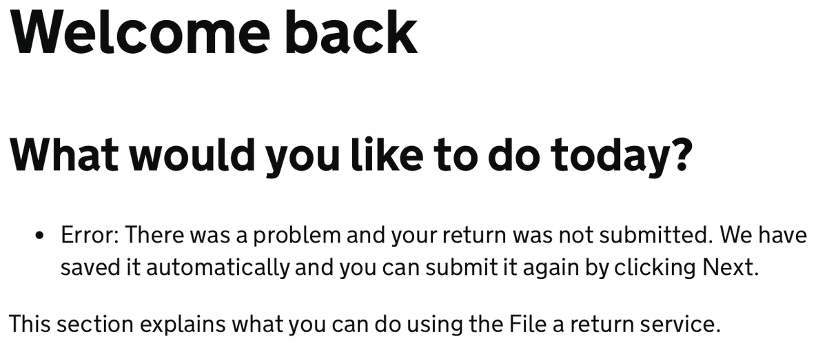 SmallDogg_'s tweet photo. @HMRCcustomers trying to file my SA

getting this error, I just go round in circles and can't get any further or back to the form.  Tried logging out and back in again etc https://t.co/MVZq5CawTi