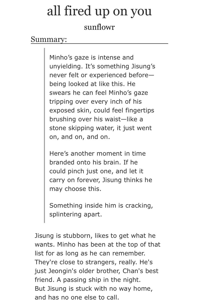 wantsomiso's tweet image. all fired up on you
✧ mnsvng
✧ best friends brother, brothers best friend
✧ friends to lovers, virgin!svng, only one bed, obsessive behaviour, happy ending
✧ explicit, 24k. 1/1
🍃 archiveofourown.org/works/61886908