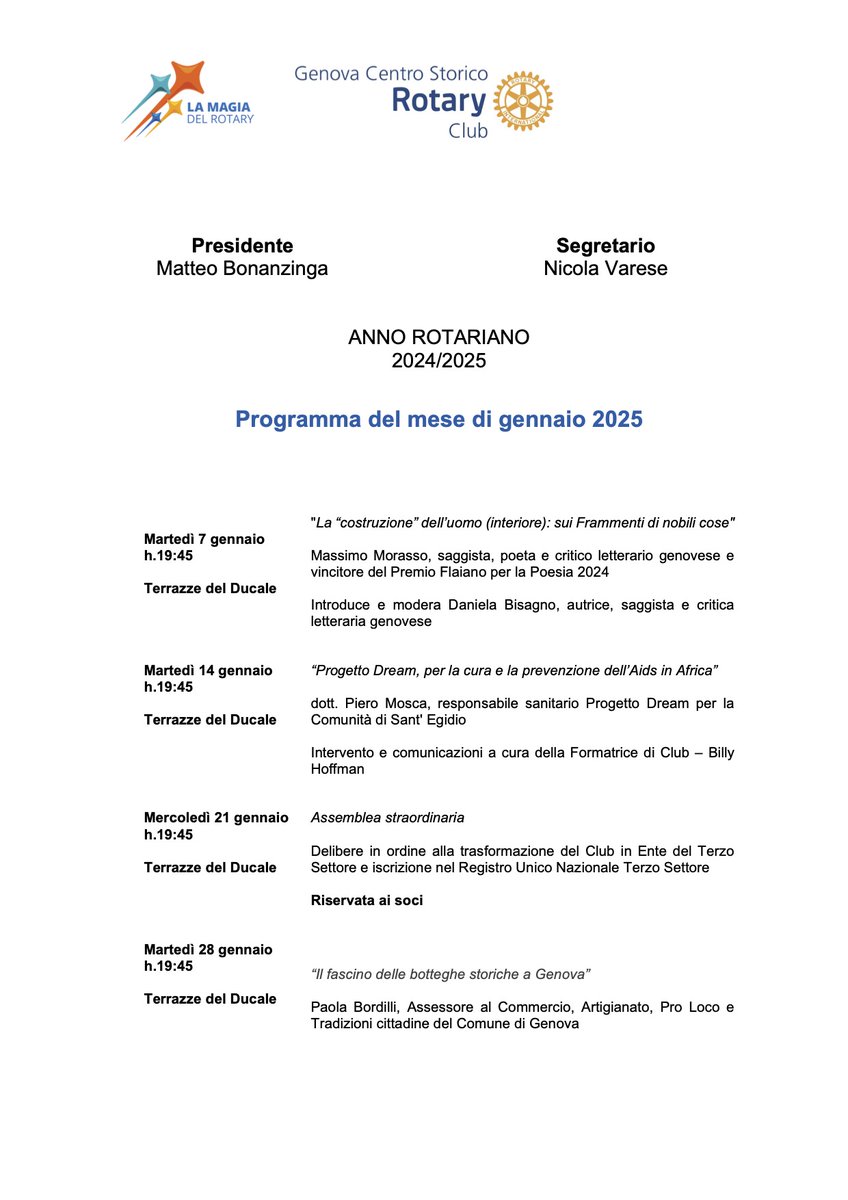 RCGECS's tweet photo. Programma di gennaio del Club
#rotary #gecs #distretto2032 https://t.co/FTatehPqq9