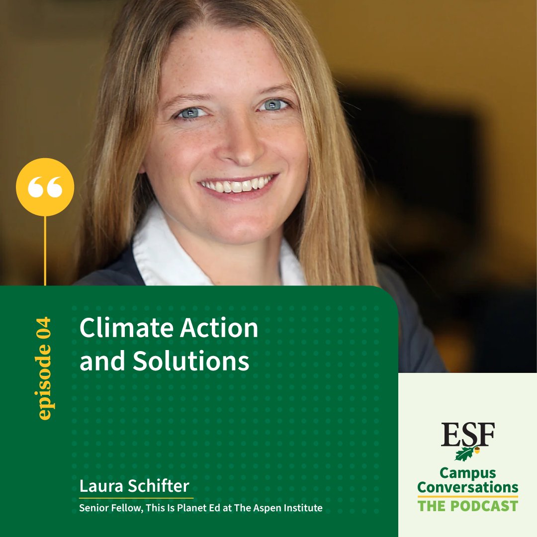 Final episode alert! President Mahoney sat down with Laura Schifter, a senior fellow with the Aspen Institute's Energy and Environment program. She discusses educating in the climate change space.

Listen now: esf.edu/campusconversa…