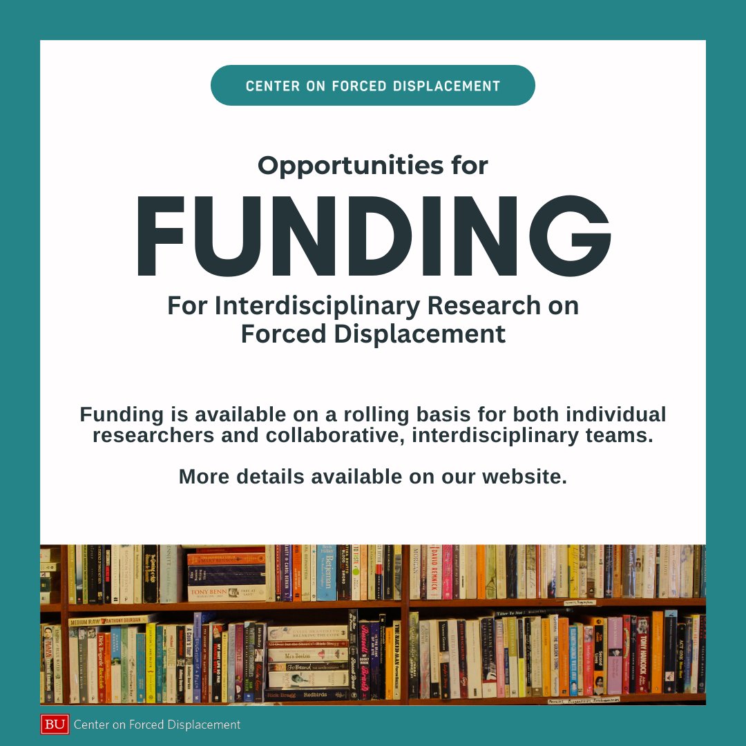 cfd_center's tweet image. CFD is pleased to announce funding opportunities for innovative and interdisciplinary research projects focused on forced displacement.

Please note that at least one of the PIs must be a CFD Affiliate Faculty member. 

Learn more here: bu.edu/cfd/2025/01/02…