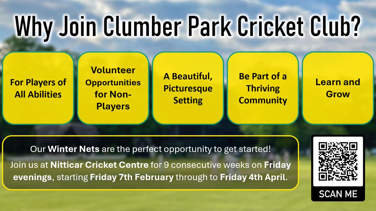 Clumber Park CC (@clumberparkcc) on Twitter photo ๐๐ผ Join Clumber Park CC โ On & Off the Pitch! ๐
1๏ธโฃAll abilities welcome โ juniors & seniors!
2๏ธโฃVolunteer roles for non-players (e.g., admin, events).
3๏ธโฃBeautiful, historic setting.
4๏ธโฃThriving community & socials.
5๏ธโฃLearn, grow & have fun!
๐ง clumberparkcricketclub@yahoo.co.uk ๐๐ผ Join Clumber Park CC โ On & Off the Pitch! ๐
1๏ธโฃAll abilities welcome โ juniors & seniors!
2๏ธโฃVolunteer roles for non-players (e.g., admin, events).
3๏ธโฃBeautiful, historic setting.
4๏ธโฃThriving community & socials.
5๏ธโฃLearn, grow & have fun!
๐ง clumberparkcricketclub@yahoo.co.uk