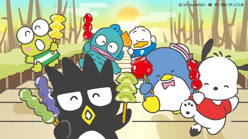 y♡様 正規品 ハンギョドン はぴだんぶい ハローキティ ポチャッコ 4枚 けろっぴ「みんな、おっはよー！ 」 ポチャッコ「あらためまして