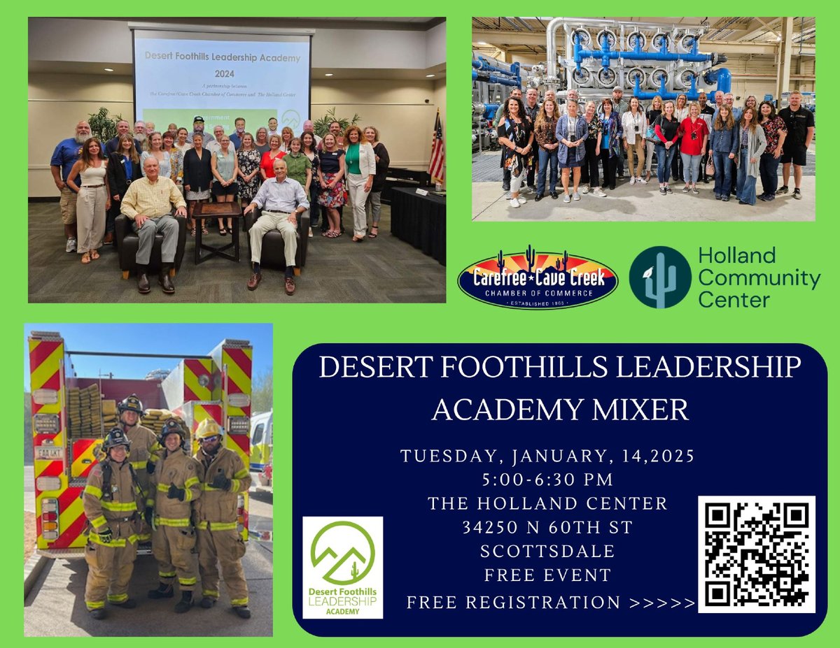 CCC_Chamber's tweet image. Desert Foothills Leadership Academy, registration is now open. desertfoothillsleadership.org
Join us for a mixer on January 14th at the Holland Center, 5 PM to learn more. #leadership #community #leadershipdevelopment #DFLA2025