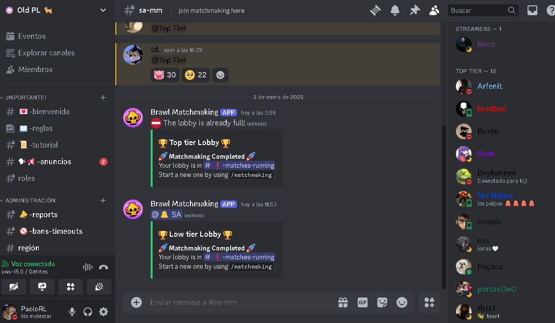 Server de PL abierto para todos 🐐

Actualmente son 290 miembros en el servidor, divididos según nivel 🤓

A los primeros lugares de las respectivas tablan tendrán premios como Brawl Pass Plus, entre otros 🔥

Si quieren el link del servidor, escríbanme al privado 🤠