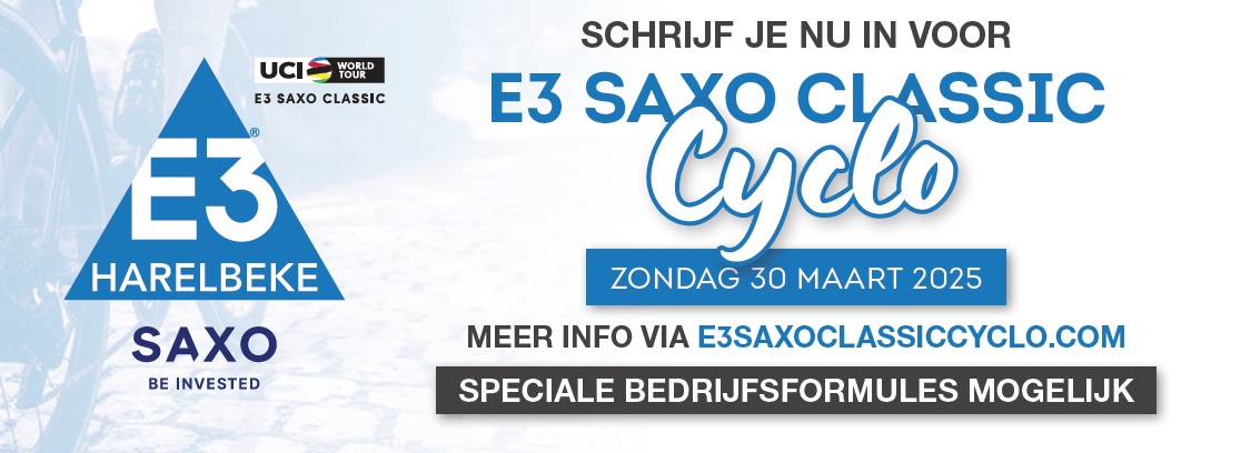 E3 Saxo Classic (@e3saxoclassic) on Twitter photo Gelukkig Nieuwjaar!!!
...uiteraard heeft iedereen goede voornemens...
Stop met erover te spreken maar onderneem actie en zet een doel.
Reserveer je tickets voor E3 Saxo Classic Cyclo.
e3saxoclassiccyclo.com Gelukkig Nieuwjaar!!!
...uiteraard heeft iedereen goede voornemens...
Stop met erover te spreken maar onderneem actie en zet een doel.
Reserveer je tickets voor E3 Saxo Classic Cyclo.
e3saxoclassiccyclo.com
