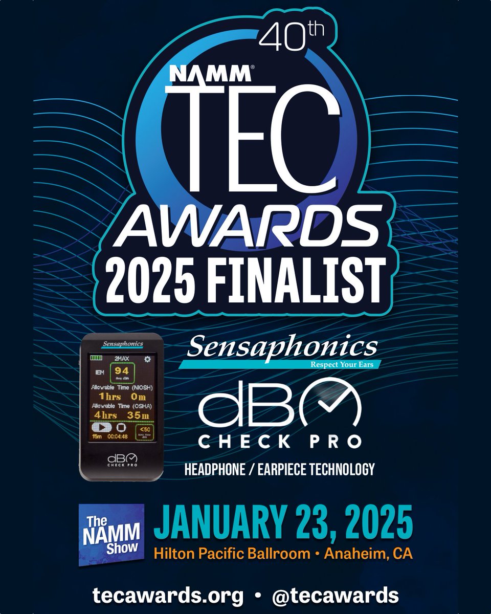#TECAwards voting is open to all &amp; ends Jan. 7. 
Cast your vote for the #Sensaphonics #dBCheckPro sound level analyzer in the category of Headphone/Earpiece Technology tecawards.org/finalists/

Make #HearingHealth a Priority in 2025!
#RespectYourEars 
#NAMMShow #InEarMonitors #IEM