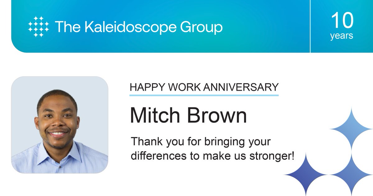 Thanks, Mitch Brown, for 10 years with <a href="/KGdiversity/">Kaleidoscope Group</a>! As a Consultant, Mitch helps clients develop workplace strategies that transform their organizations. We're grateful for everything you've done over the last decade. 

Happy anniversary, Mitch! 

#diversity #inclusion