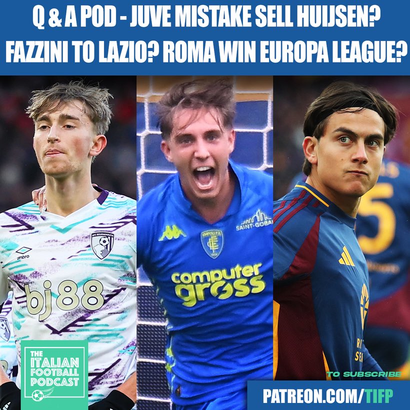 ItaFootPod's tweet photo. 🚨FREE EXTRA POD🚨
❓From #ItaFootPod Patrons
Inc:
- Juventus: mistake to sell Huijsen? 🧐
- Fazzini to Lazio? 🦅
- Roma: chances of winning Europa League? 🐺
- “New” San Siro? 🏟️
Much more
🎥🎧🆓
https://t.co/AAOIXkIp9W
https://t.co/MKE8tiNPQG
✍️ https://t.co/4uYIwvfRHo https://t.co/U2cM7I16lN