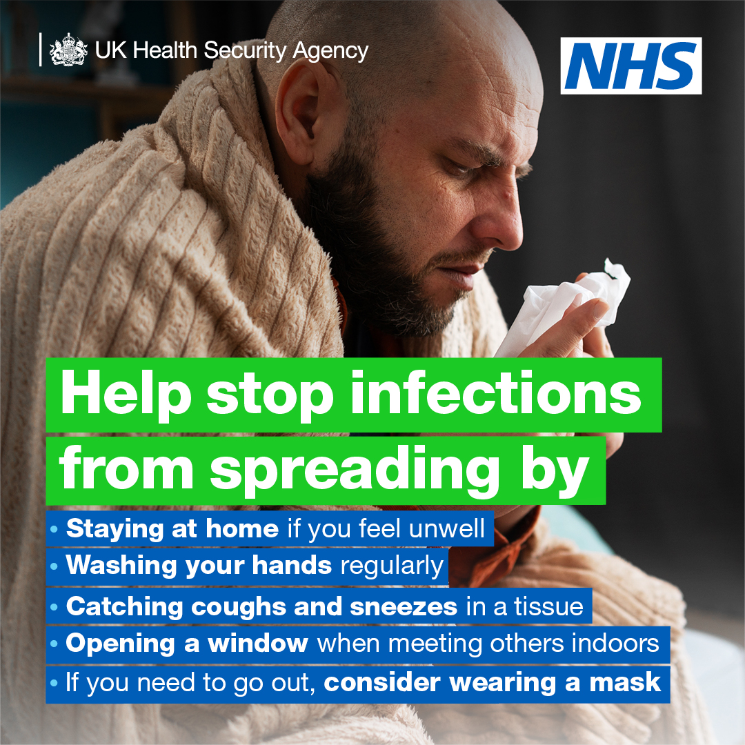 Lots of respiratory infections like #flu spread easily during winter. If you're unwell, there are actions you can take to reduce the risk of spreading infections to others.

Read more here: gov.uk/guidance/livin…